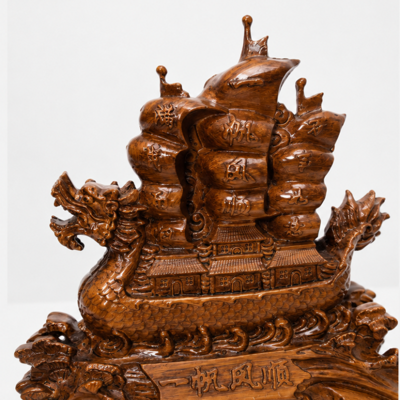 Handcrafted Feng Shui Dragon Ship figurine made from premium epoxy resin
