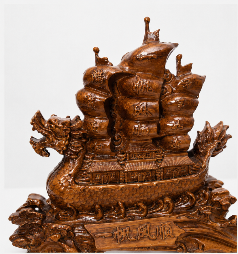 Handcrafted Feng Shui Dragon Ship figurine made from premium epoxy resin