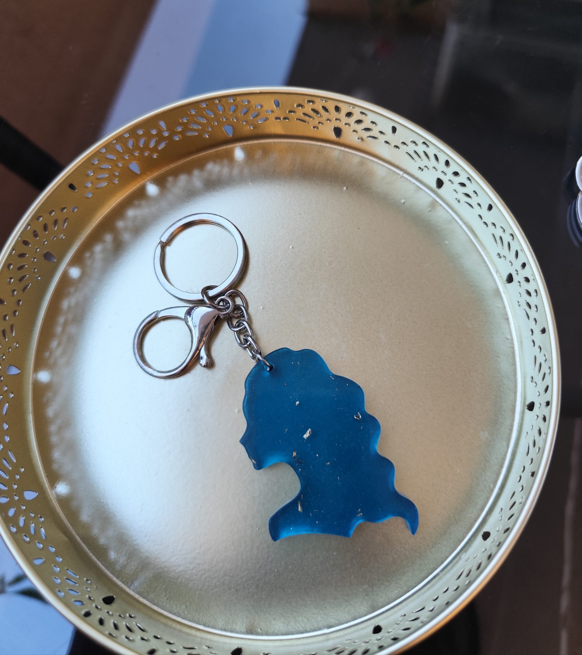 Handmade Virgo zodiac keychain in purple epoxy resin