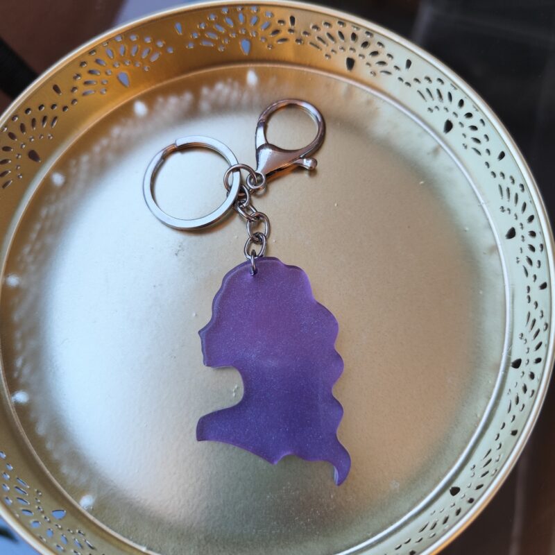 Handmade Virgo zodiac keychain in purple epoxy resin