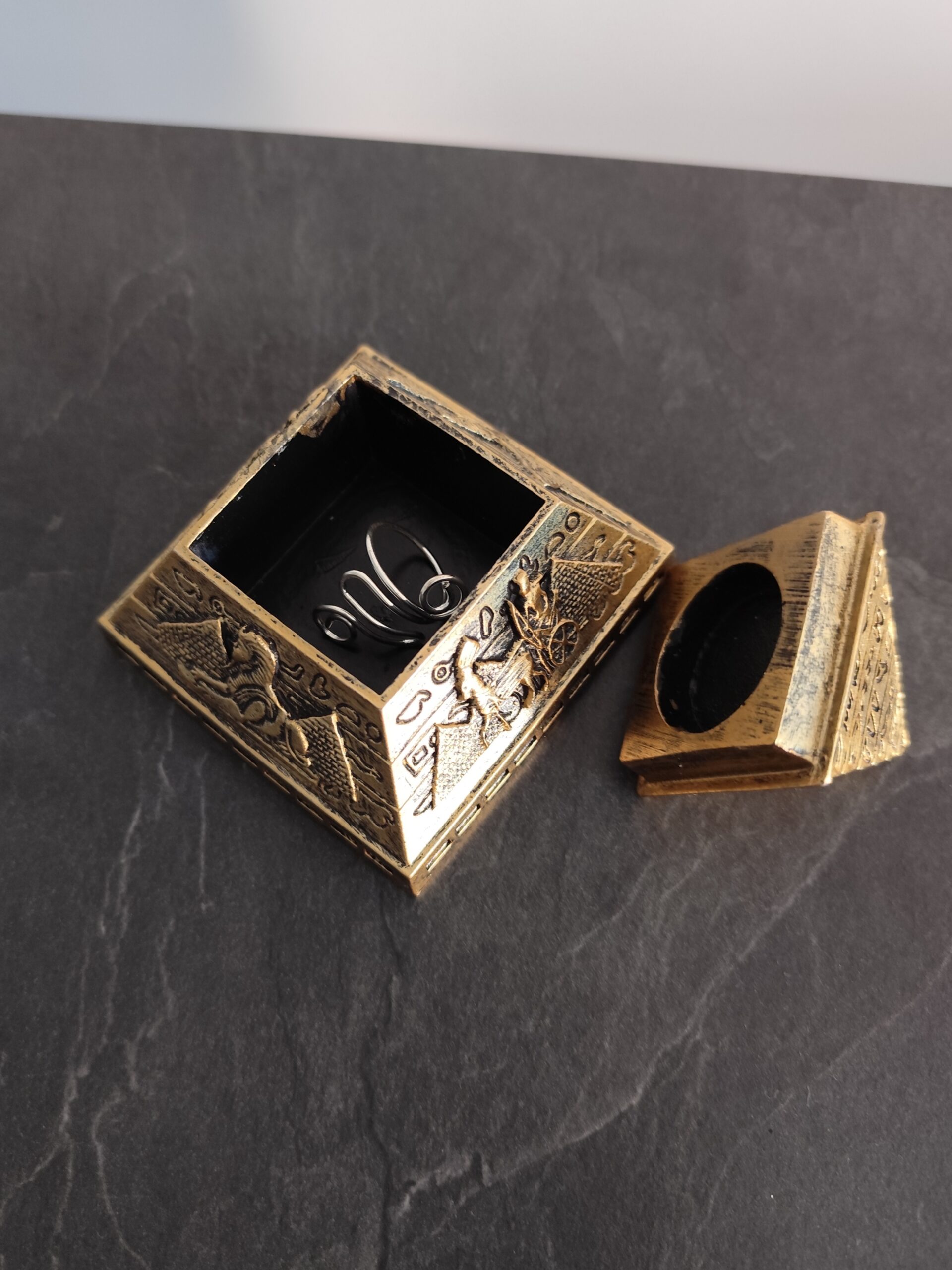 Small Egyptian pyramid ornament in antique gold bronze finish